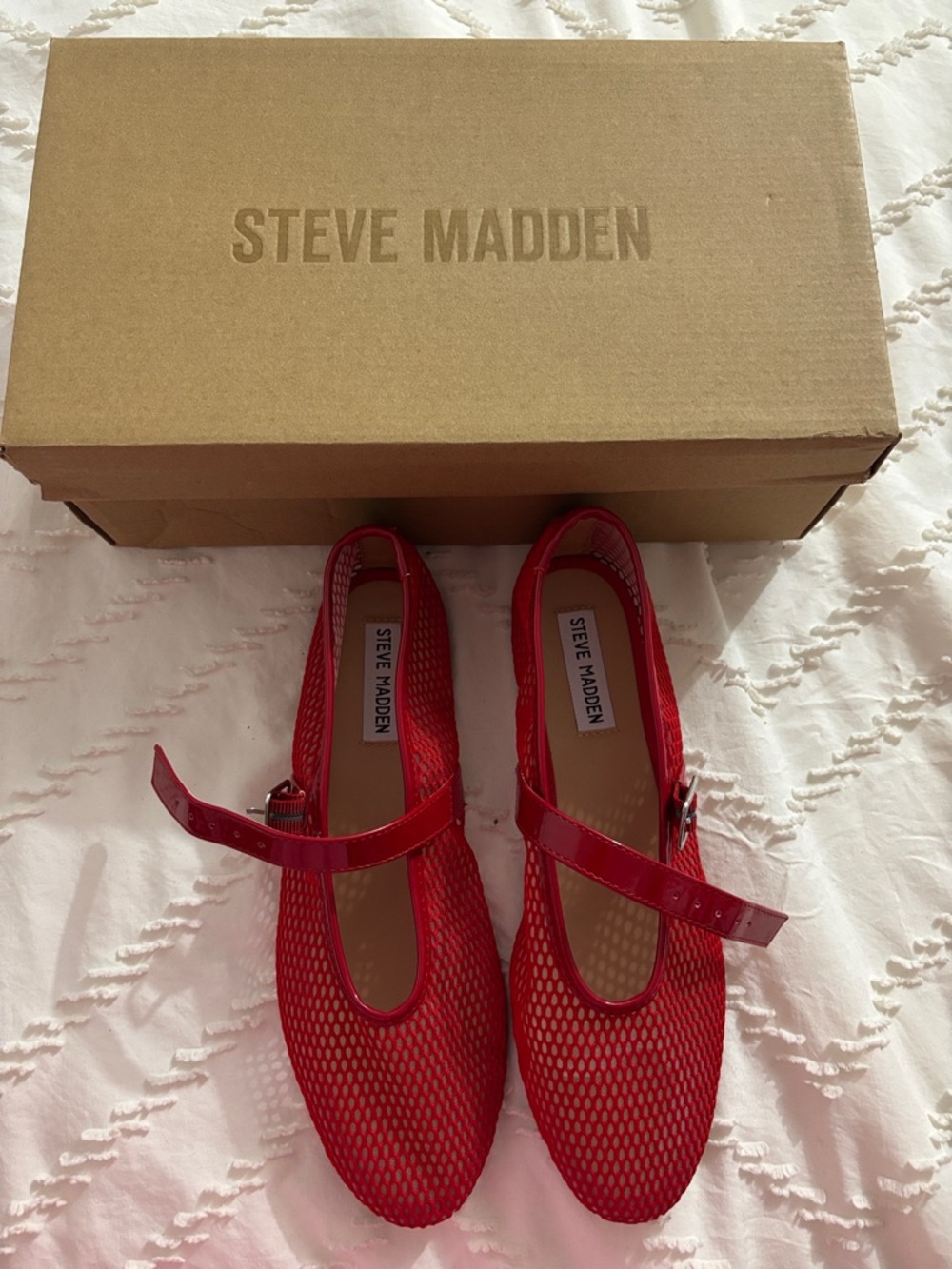 Steve Madden Red Mesh Mary Janes with Buckle Strap